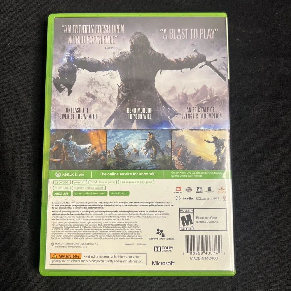 Middle Earth - Shadow of Mordor (Microsoft Xbox 360, 2014,‎ 2-Discs) w/ Manual